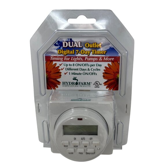 HydroFarm Autopilot Dual Outlet 7-Day Grounded Digital Programmable Timer - NEW - Picture 1 of 3